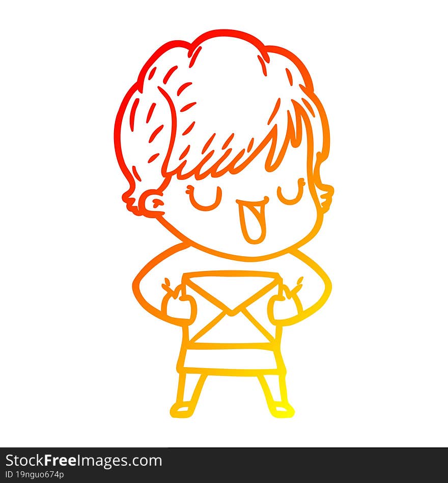 warm gradient line drawing of a cartoon woman talking