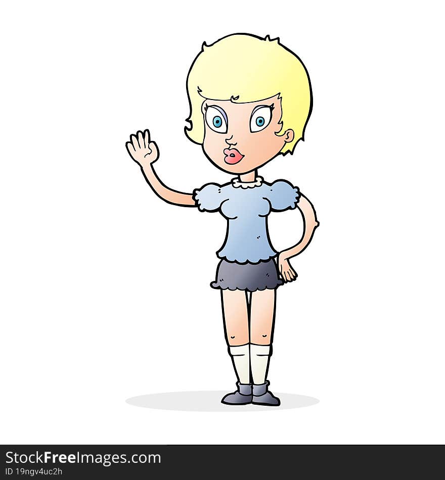 cartoon pretty girl waving