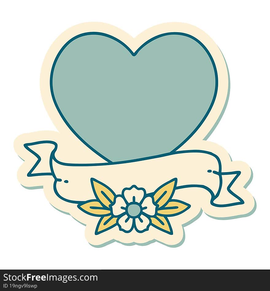 Tattoo Style Sticker Of A Heart And Banner