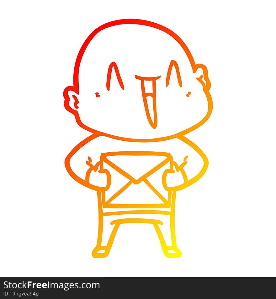 Warm Gradient Line Drawing Happy Cartoon Bald Man