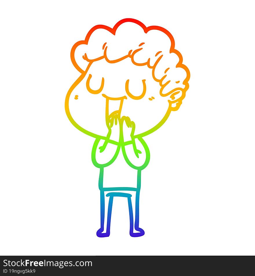 Rainbow Gradient Line Drawing Laughing Cartoon Man