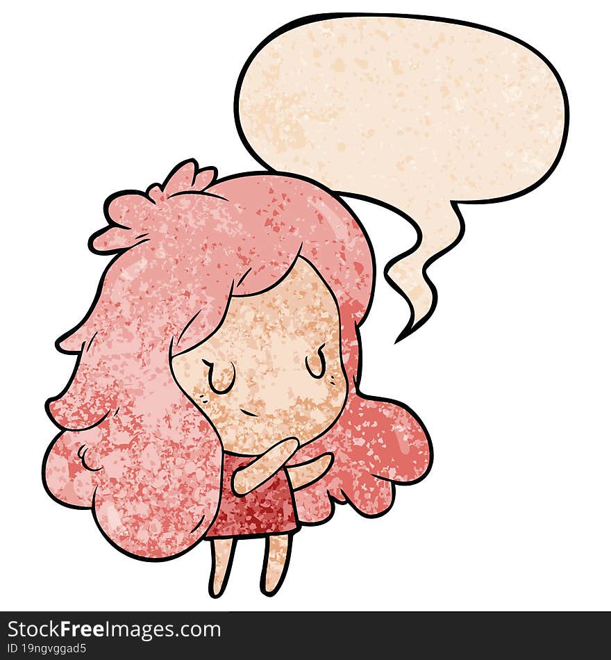 cute cartoon girl with speech bubble in retro texture style