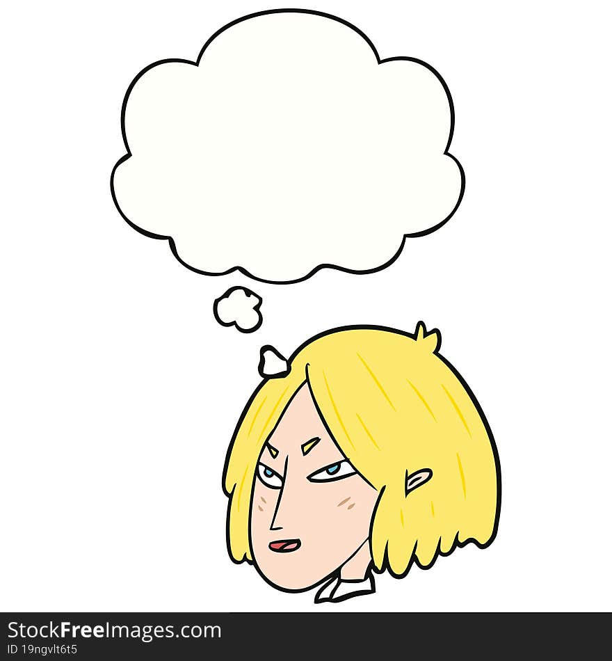 cartoon woman with thought bubble. cartoon woman with thought bubble