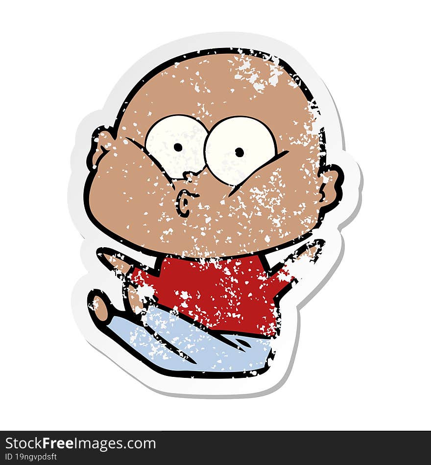 Distressed Sticker Of A Cartoon Bald Man Staring