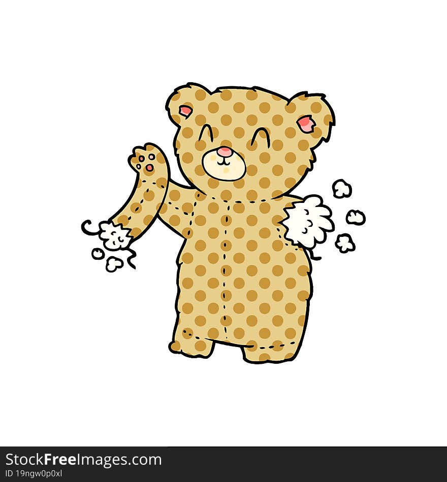 cartoon teddy bear with torn arm. cartoon teddy bear with torn arm