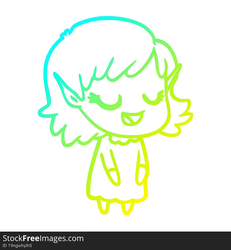 cold gradient line drawing happy cartoon elf girl