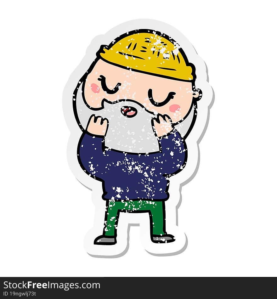 distressed sticker of a cartoon man with beard