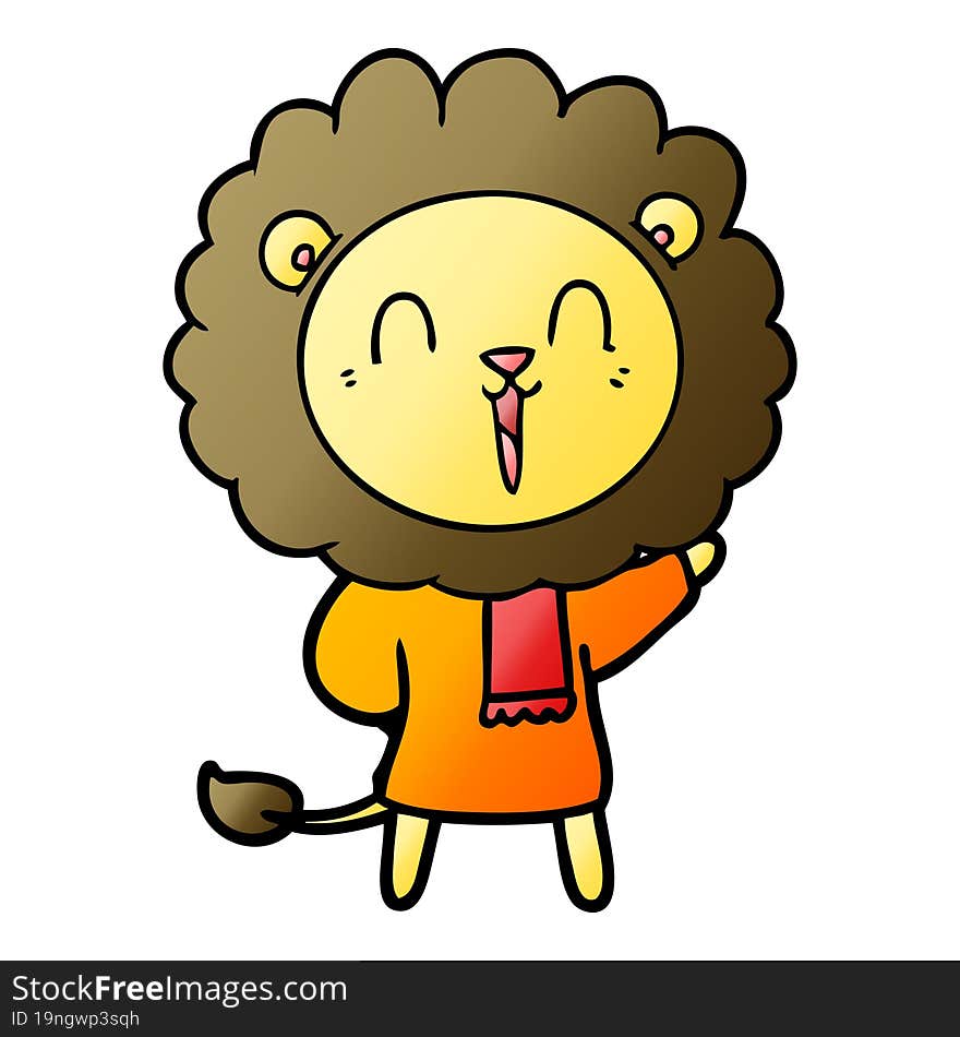 laughing lion cartoon in winter clothes. laughing lion cartoon in winter clothes