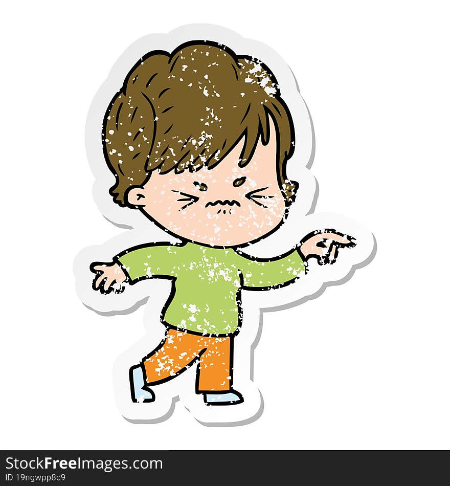 distressed sticker of a cartoon frustrated woman