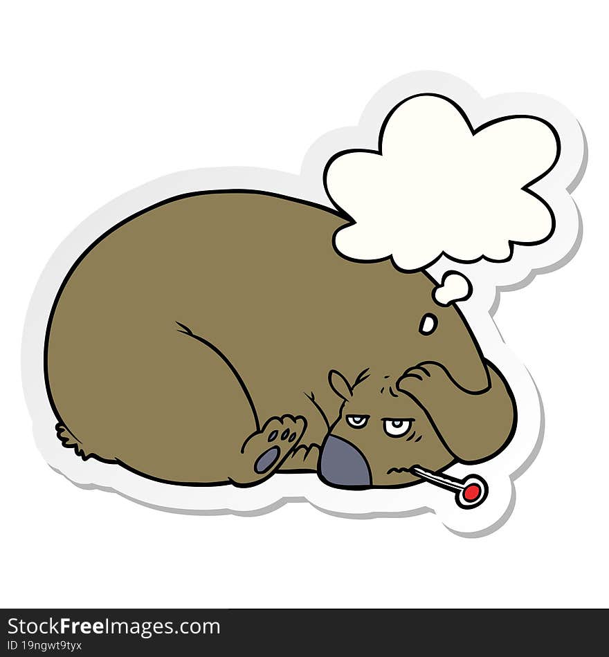 cartoon bear with a sore head with thought bubble as a printed sticker