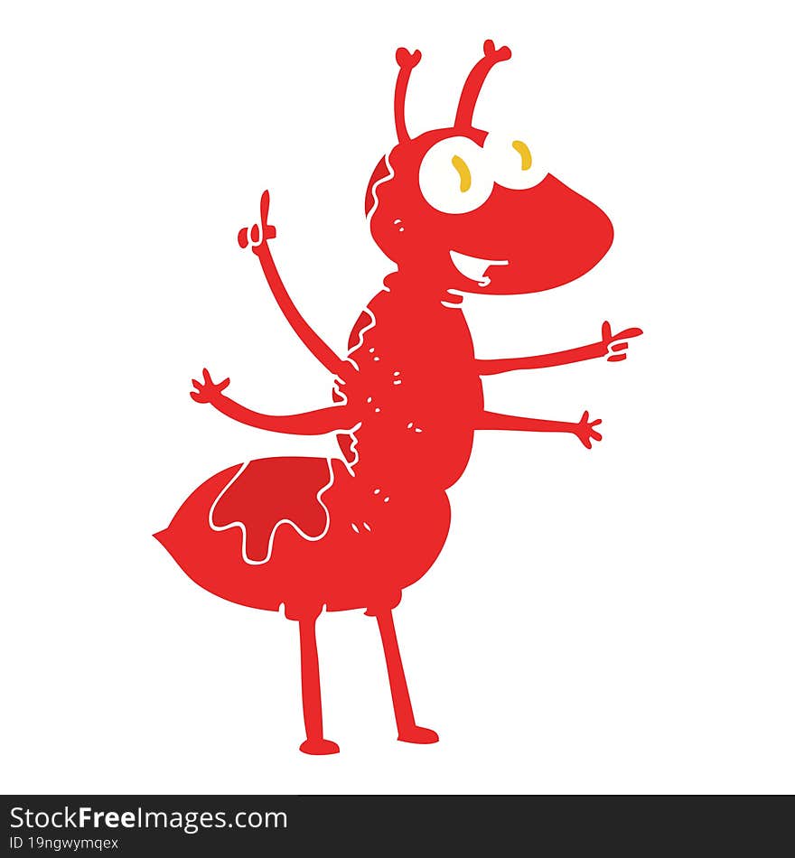 flat color illustration of a cartoon ant