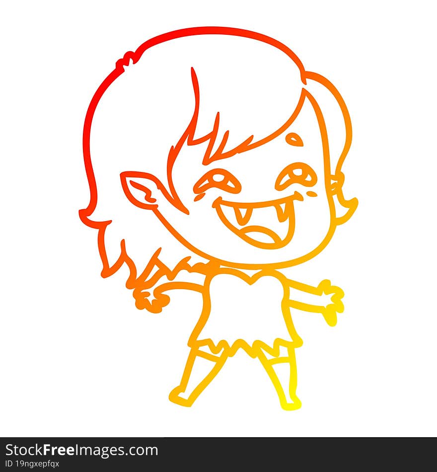 warm gradient line drawing of a cartoon laughing vampire girl