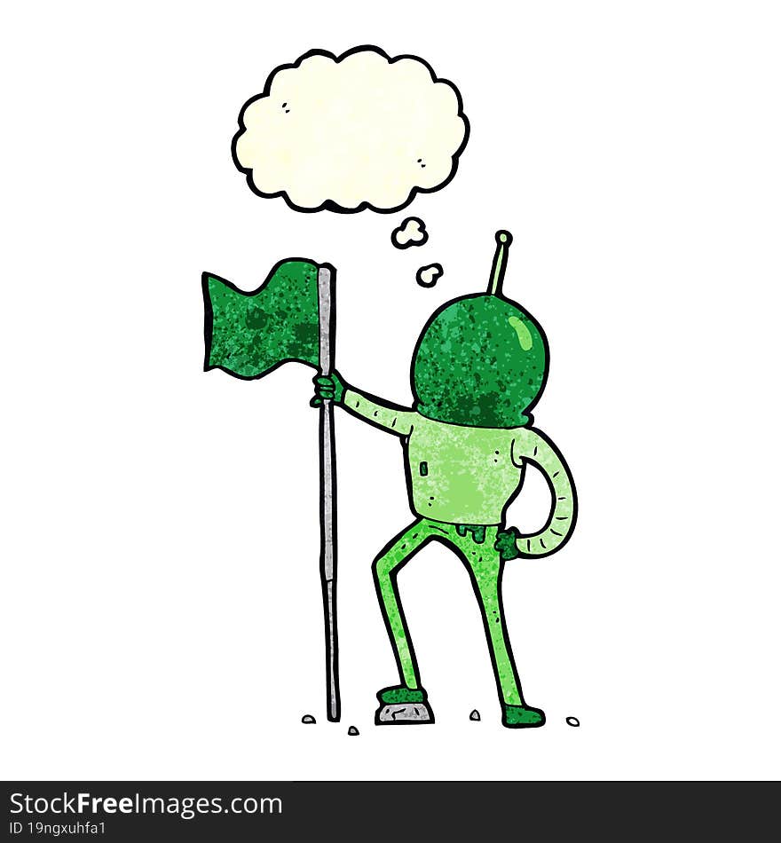 Cartoon Astronaut Planting Flag With Thought Bubble