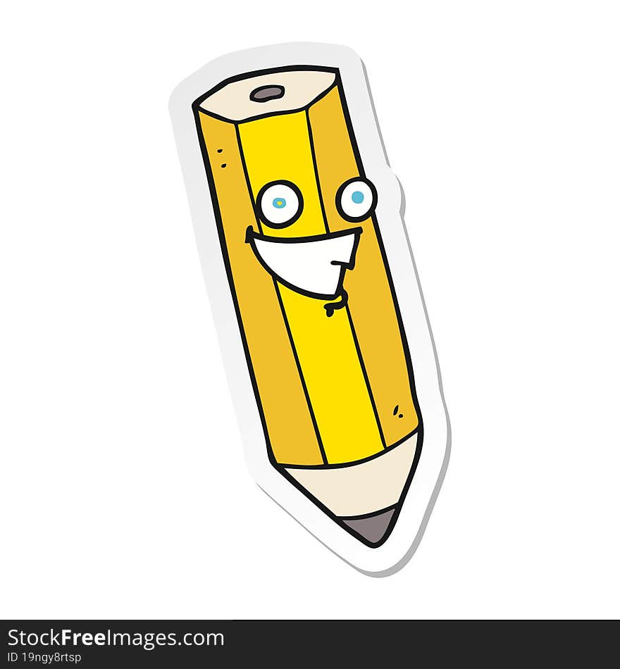 sticker of a happy cartoon pencil