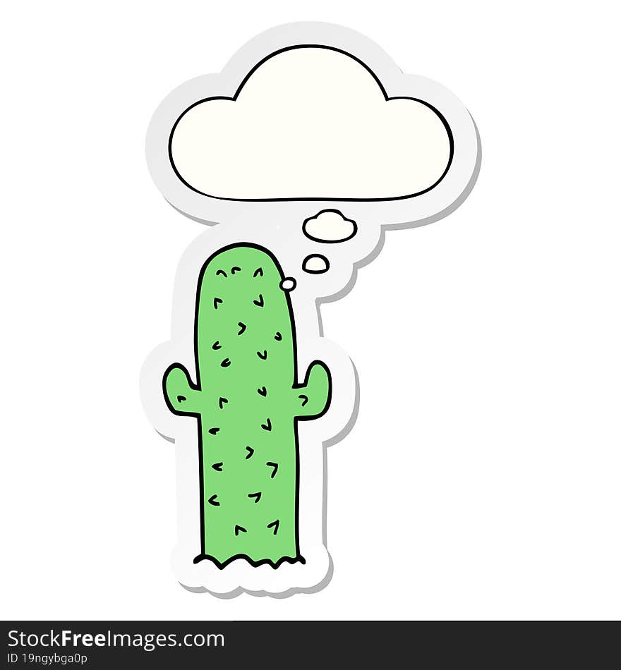 Cartoon Cactus And Thought Bubble As A Printed Sticker