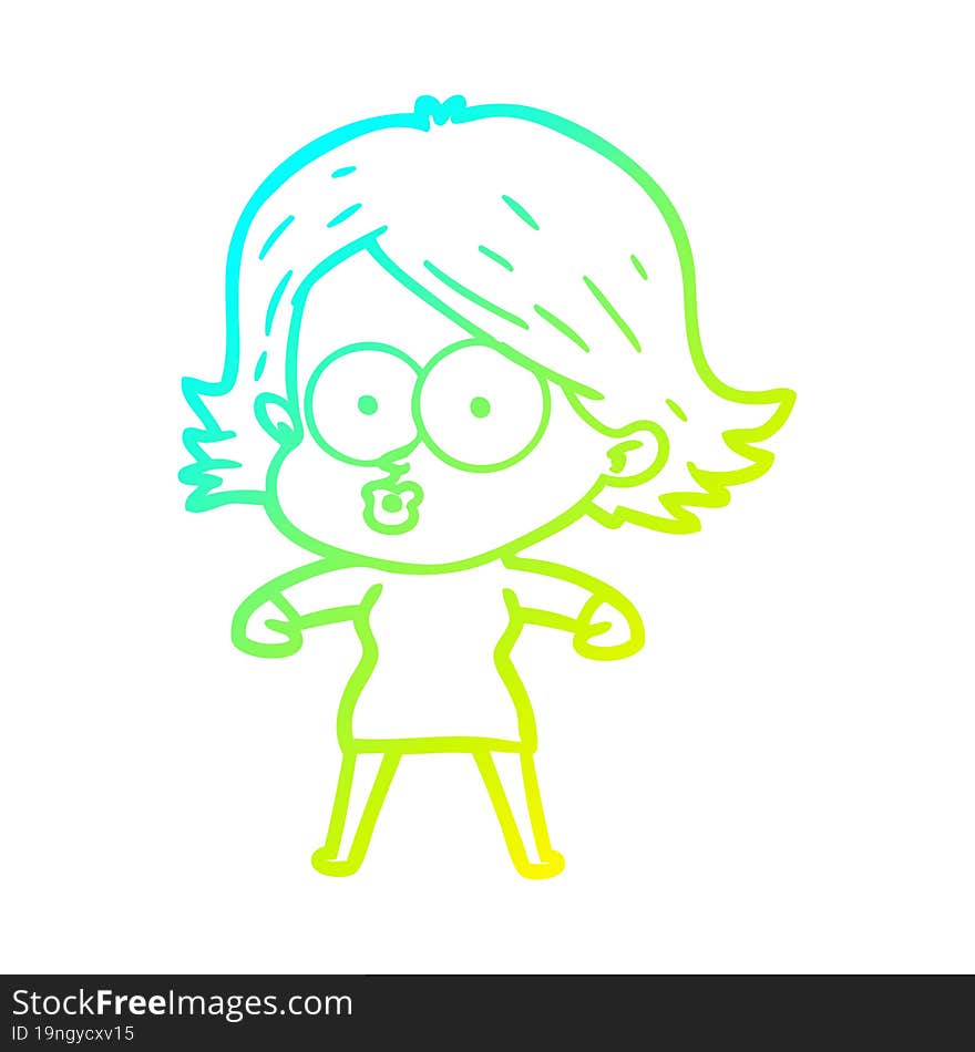 cold gradient line drawing of a cartoon girl pouting