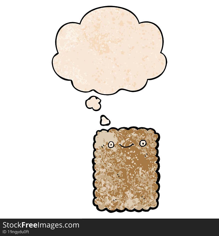 cartoon biscuit and thought bubble in grunge texture pattern style