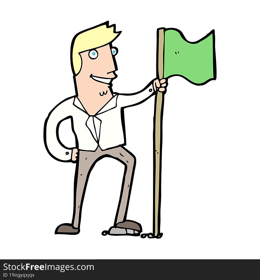 cartoon man planting flag