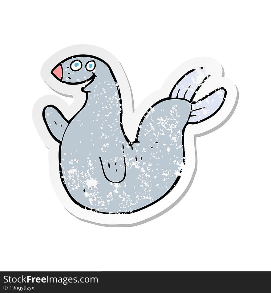 retro distressed sticker of a cartoon happy seal