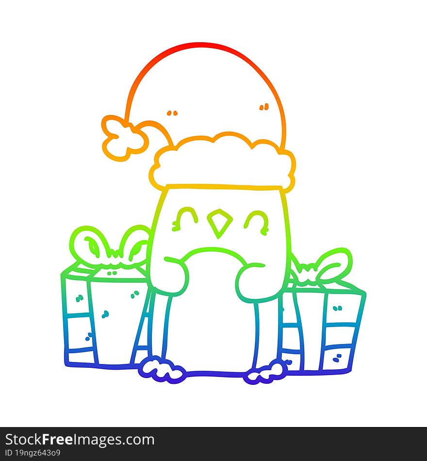 rainbow gradient line drawing cute christmas penguin