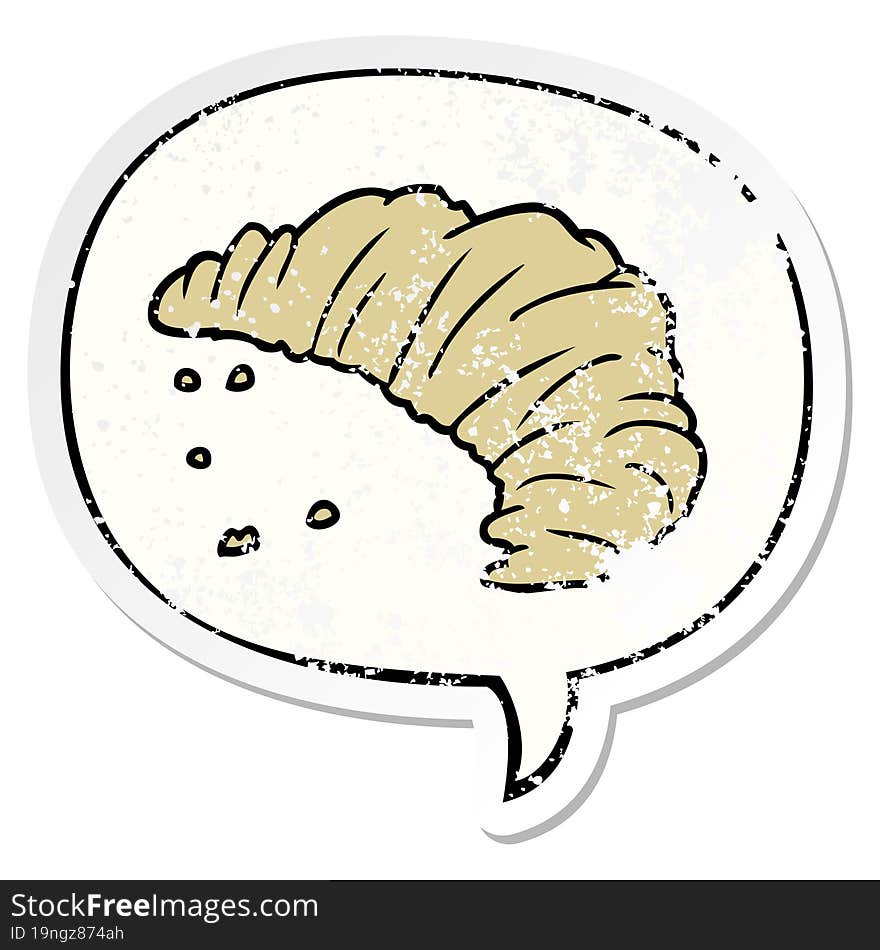 Cartoon Croissant And Speech Bubble Distressed Sticker