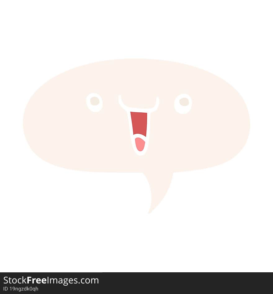 cute happy cartoon face with speech bubble in retro style