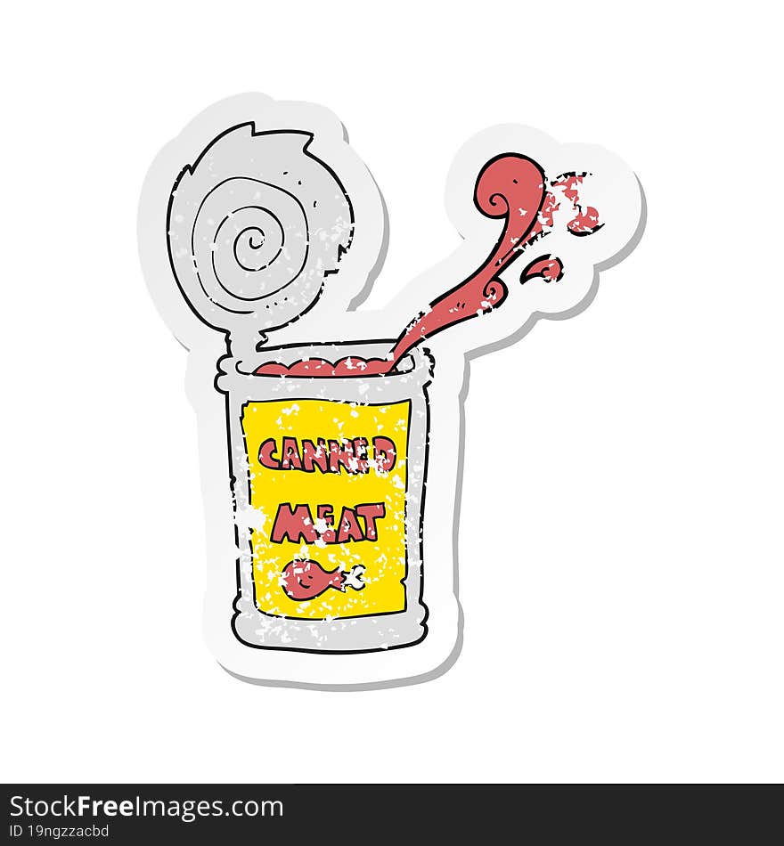 Retro Distressed Sticker Of A Cartoon Canned Meat