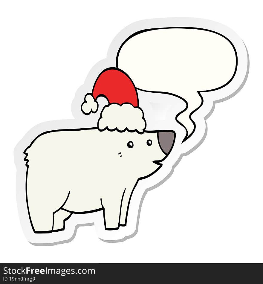 cartoon bear wearing christmas hat and speech bubble sticker