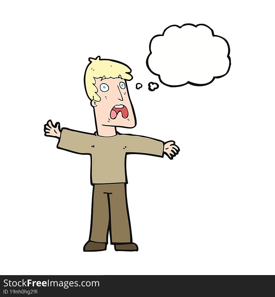 Cartoon Frightened Man With Thought Bubble