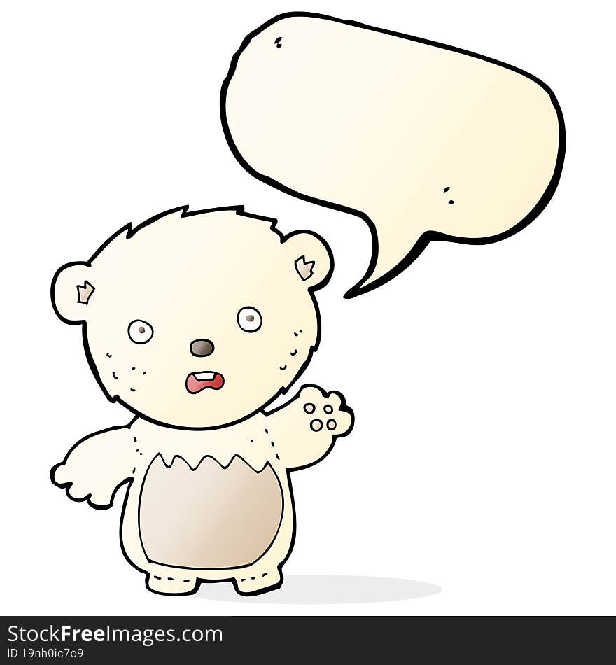 cartoon worried polar bear with speech bubble