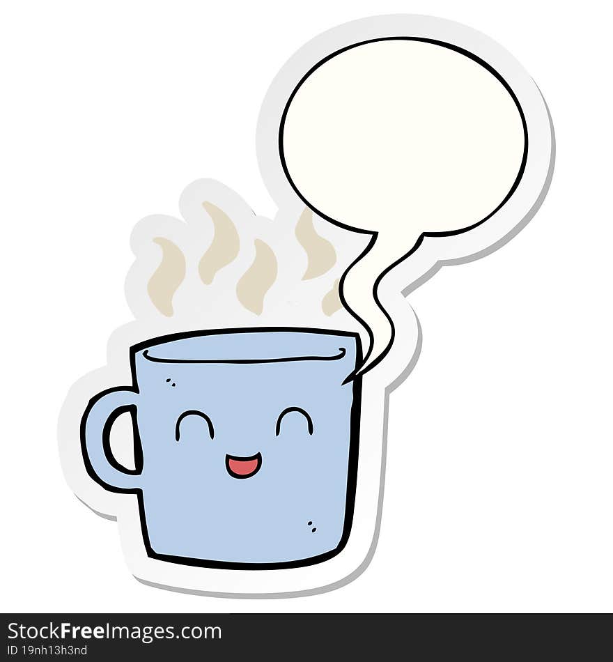 cute coffee cup cartoon with speech bubble sticker