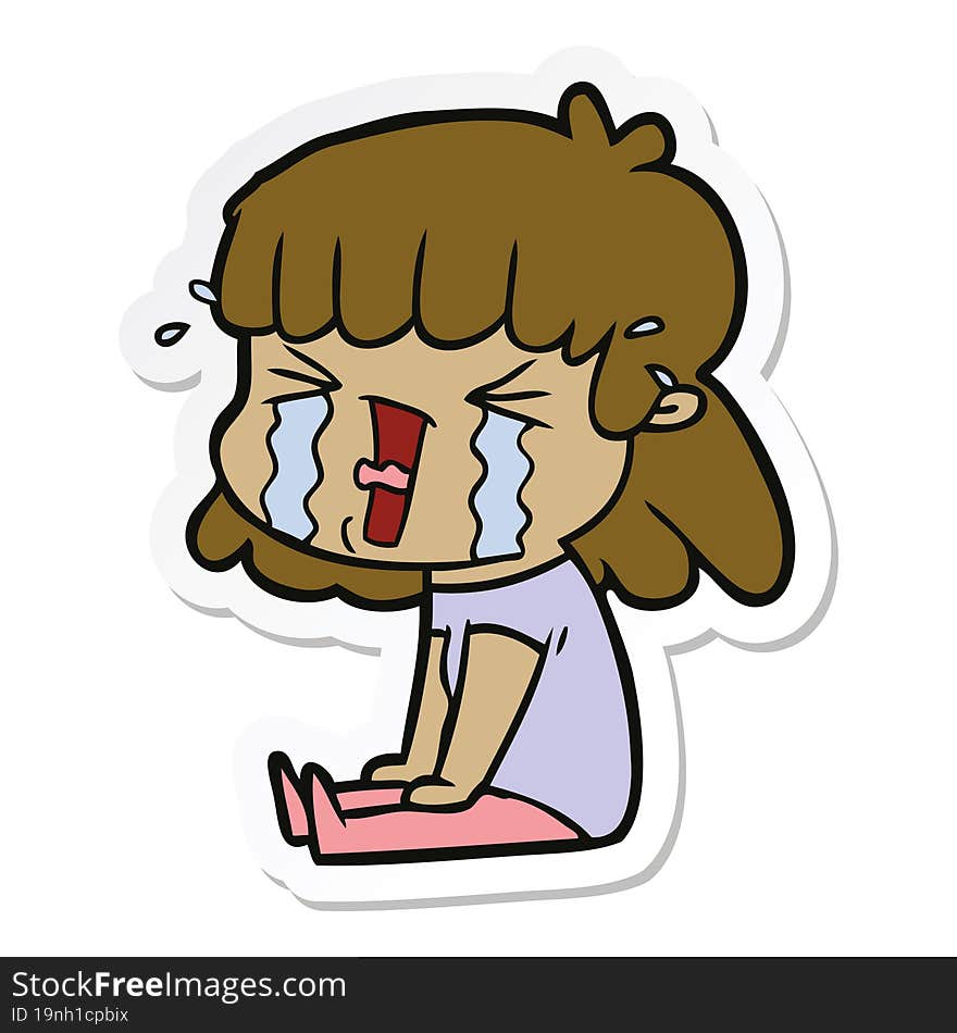 sticker of a cartoon woman in tears