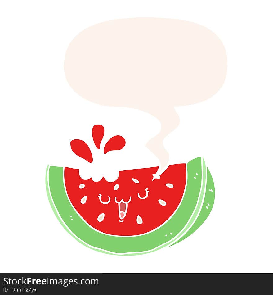 cartoon watermelon and speech bubble in retro style