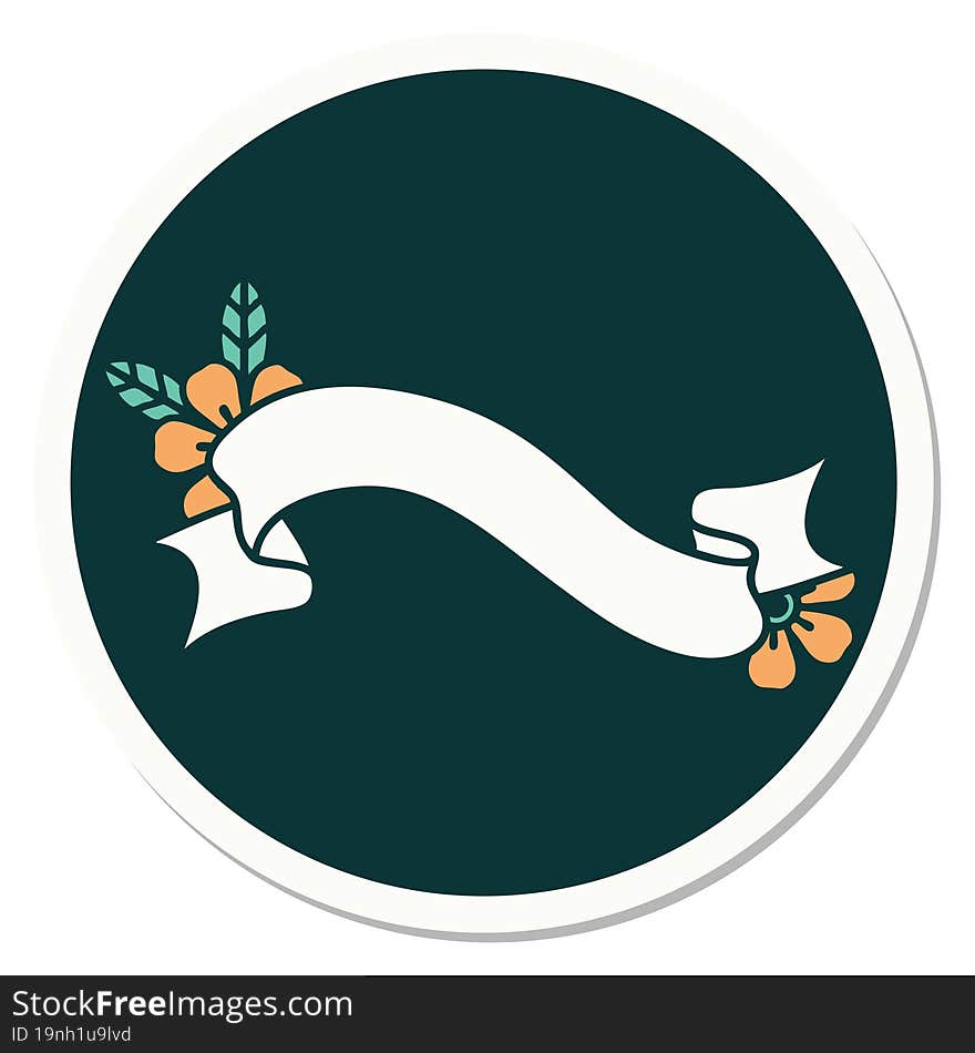 sticker of tattoo in traditional style of a banner and flowers. sticker of tattoo in traditional style of a banner and flowers