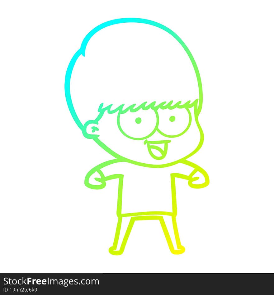 Cold Gradient Line Drawing Happy Cartoon Boy