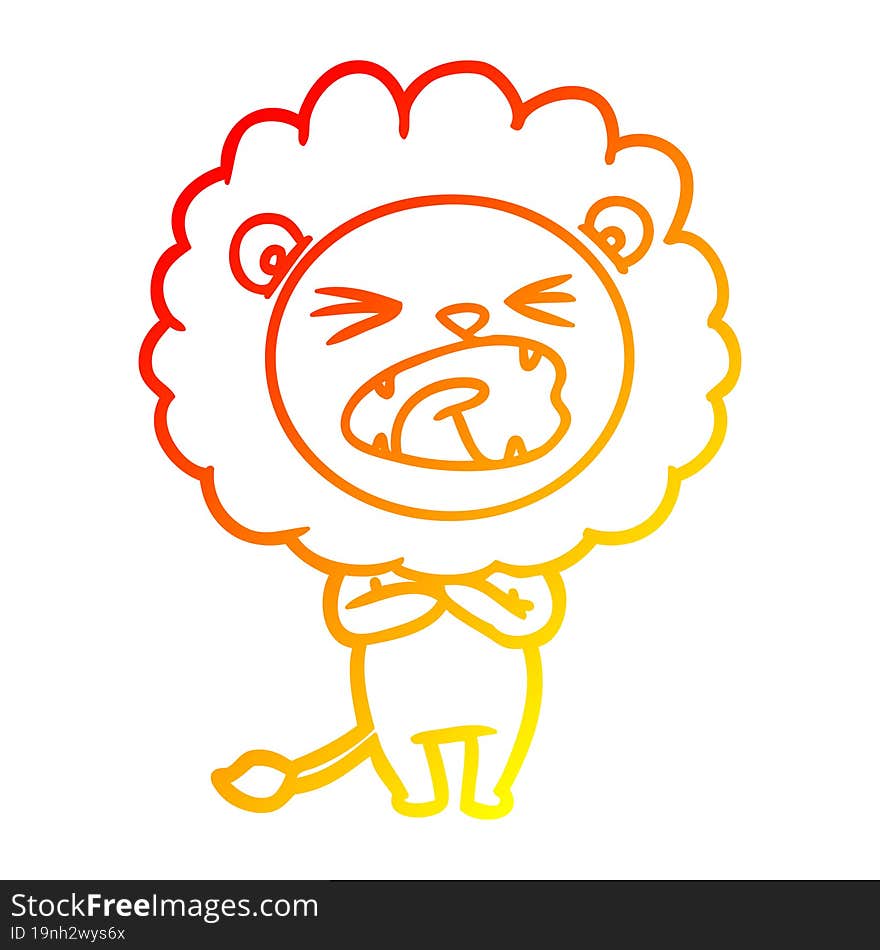 warm gradient line drawing of a cartoon lion