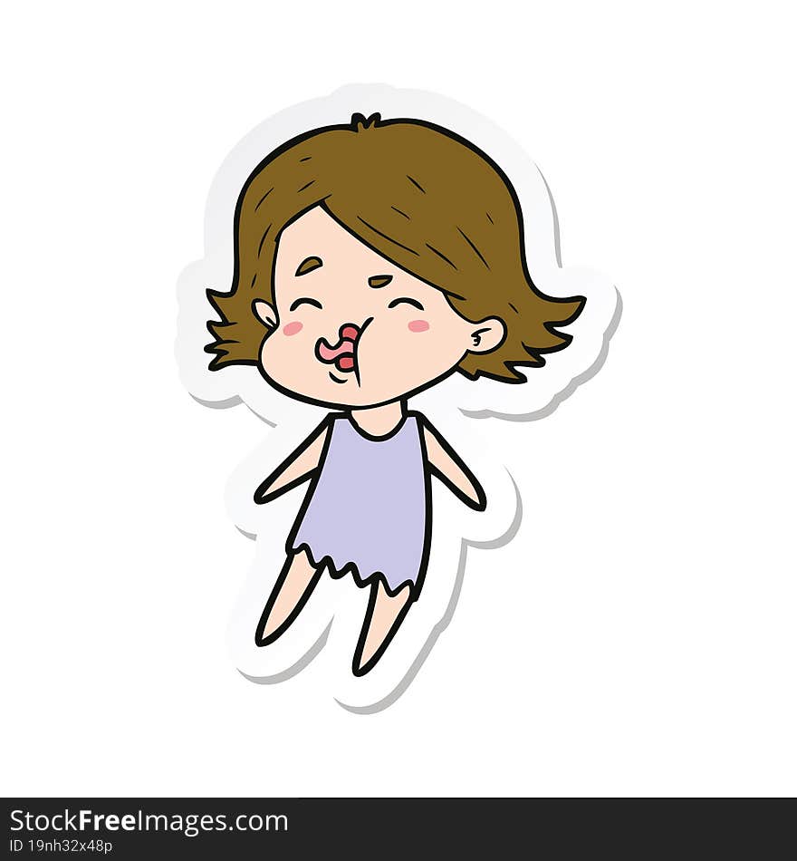 sticker of a cartoon girl pulling face