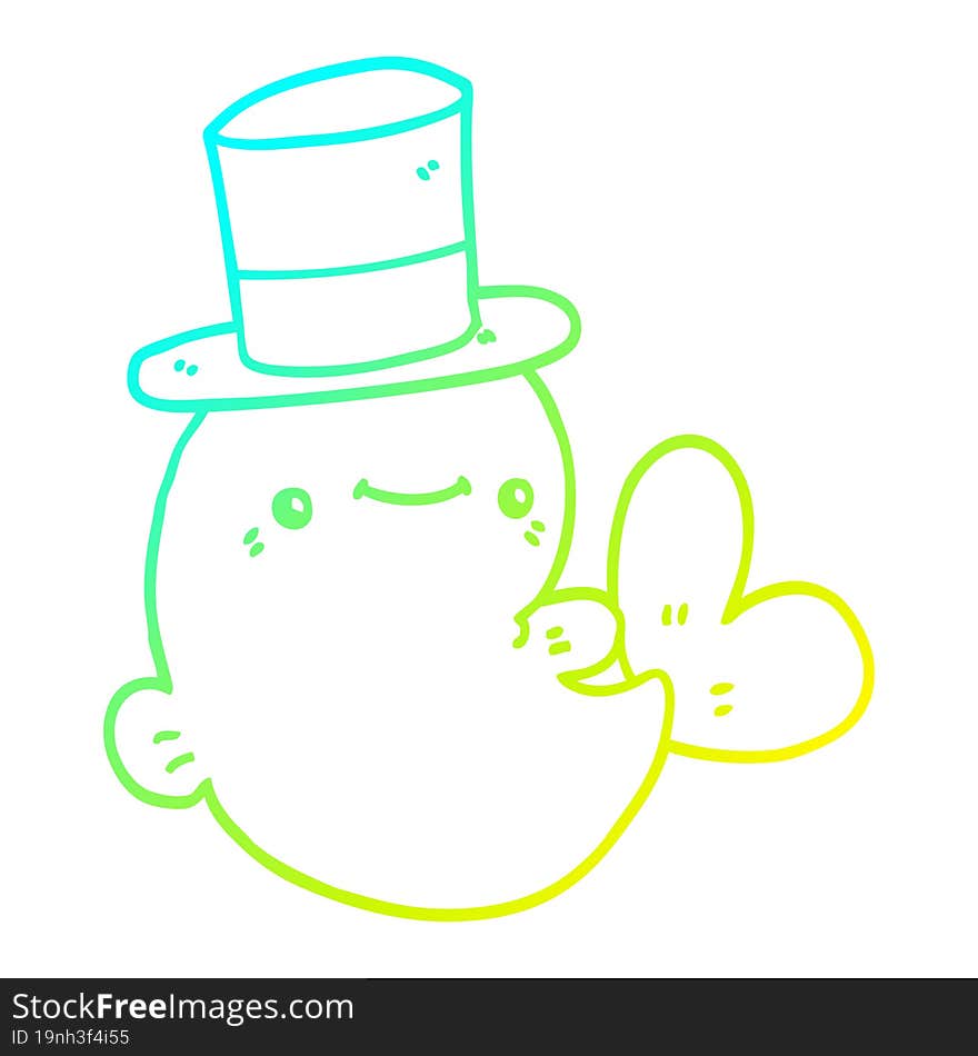 Cold Gradient Line Drawing Cute Cartoon Whale Wearing Top Hat