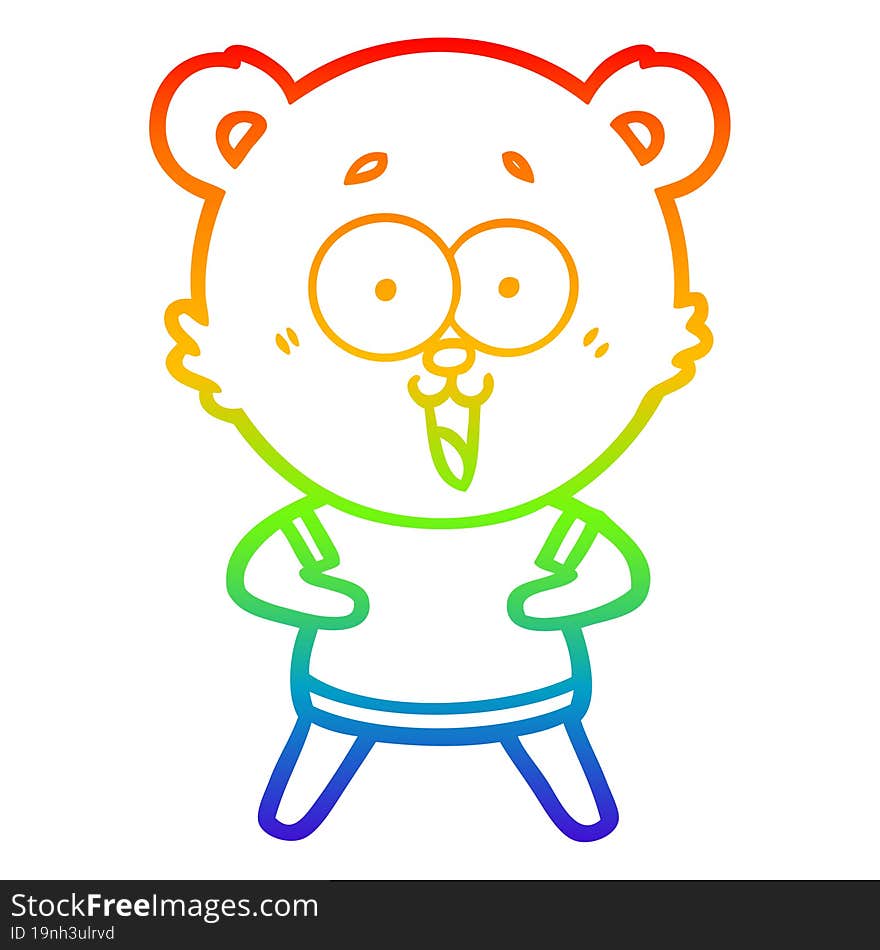 rainbow gradient line drawing of a laughing teddy  bear cartoon