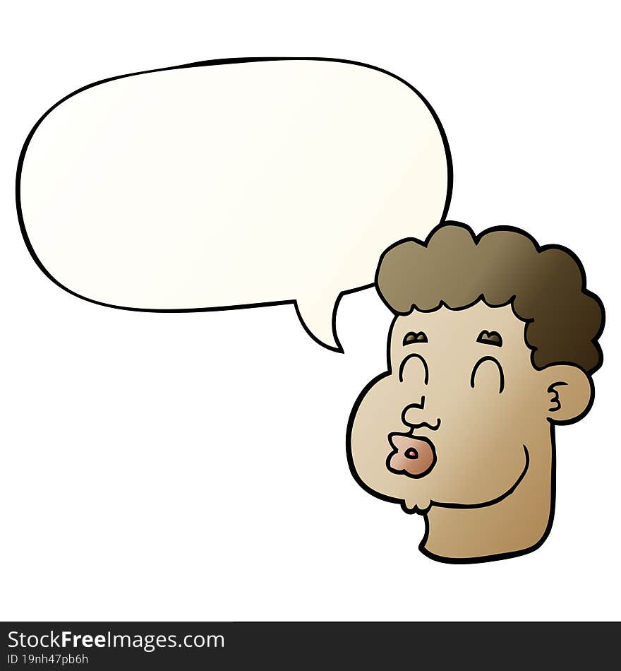 cartoon male face and speech bubble in smooth gradient style