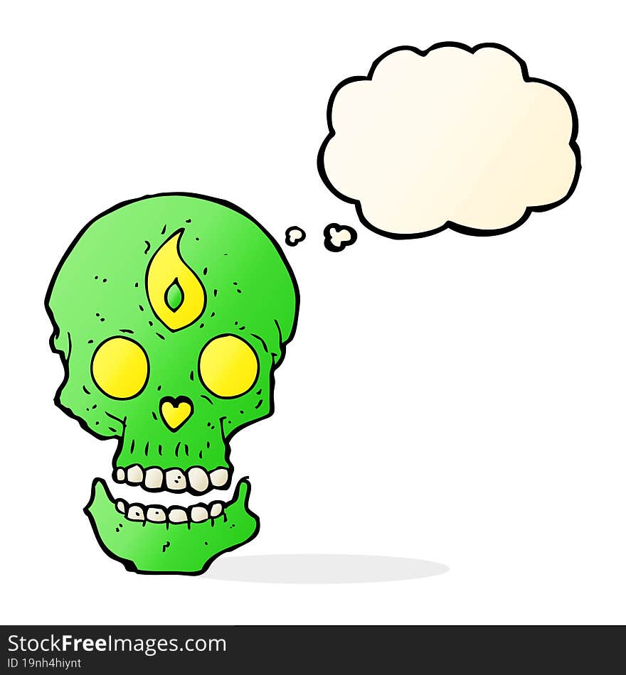 Cartoon Mystic Skull With Thought Bubble