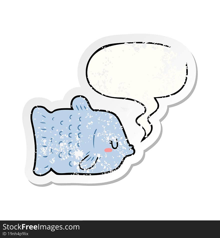 cartoon fish with speech bubble distressed distressed old sticker. cartoon fish with speech bubble distressed distressed old sticker