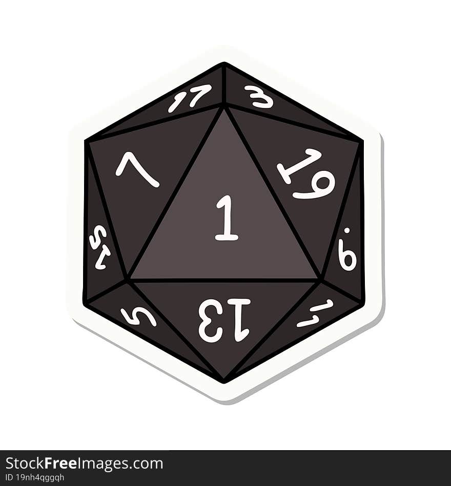 sticker of a natural 1 D20 dice roll. sticker of a natural 1 D20 dice roll