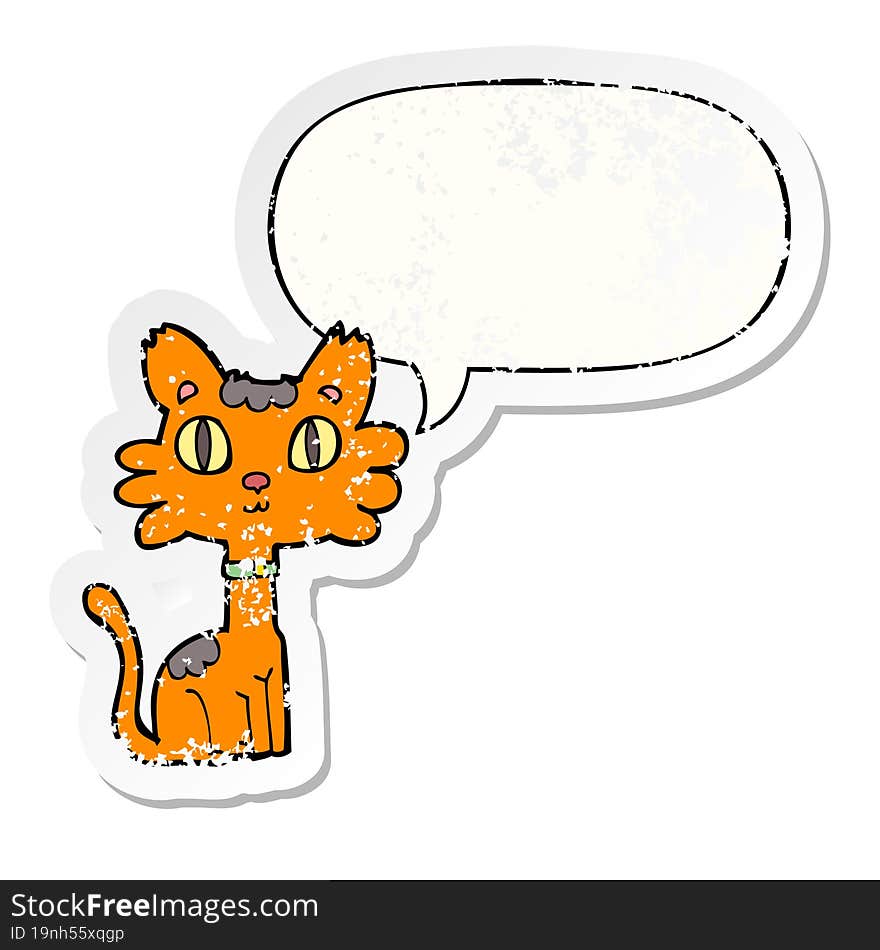 Cartoon Cat And Speech Bubble Distressed Sticker