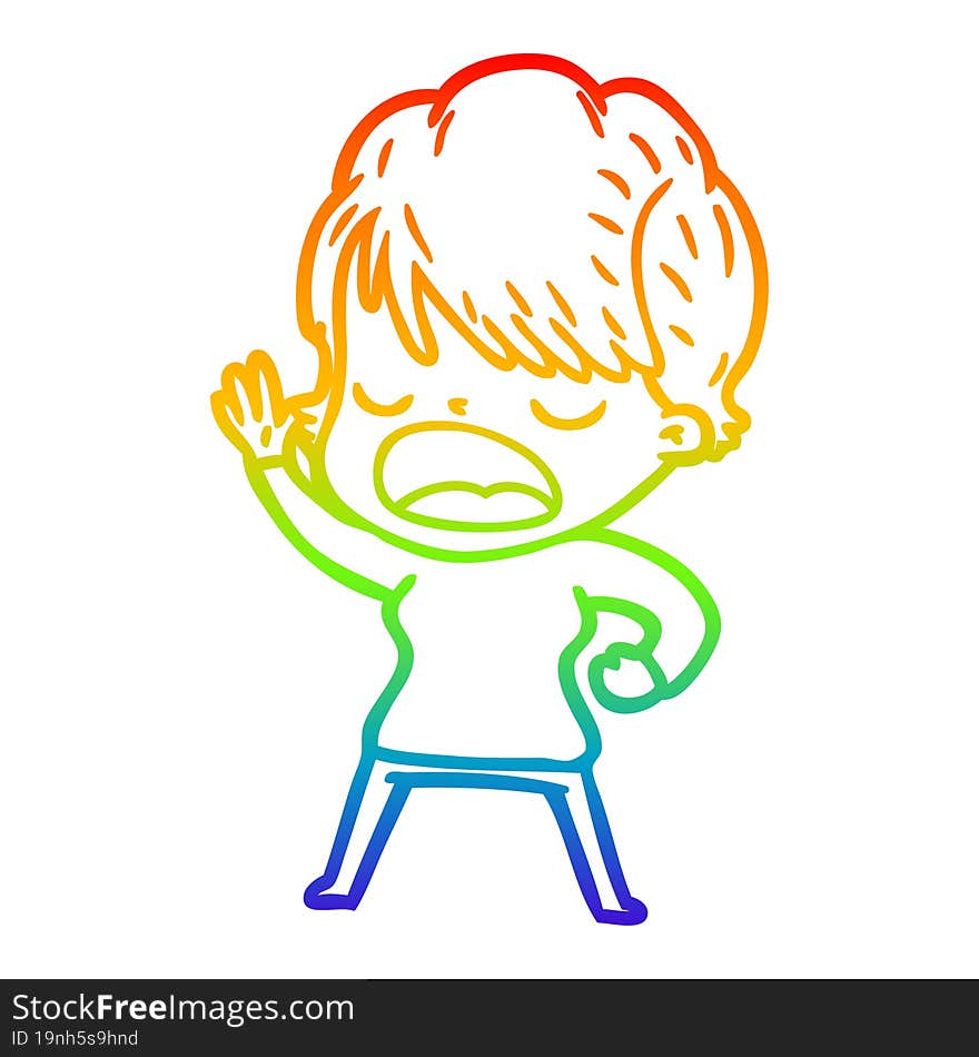 rainbow gradient line drawing of a cartoon woman talking