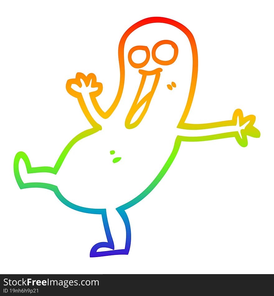 rainbow gradient line drawing of a happy cartoon sausage