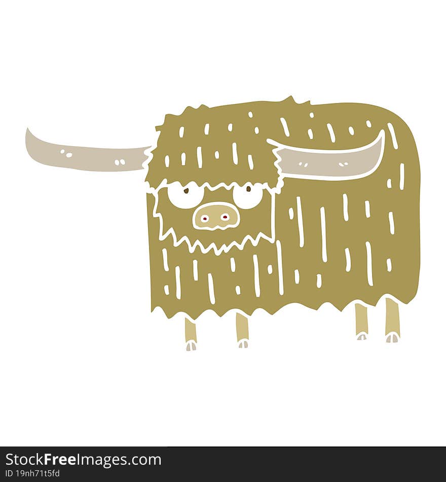 flat color style cartoon hairy cow