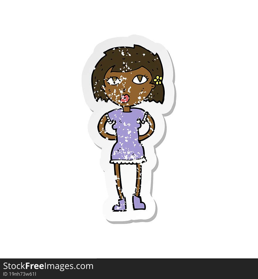 retro distressed sticker of a cartoon woman