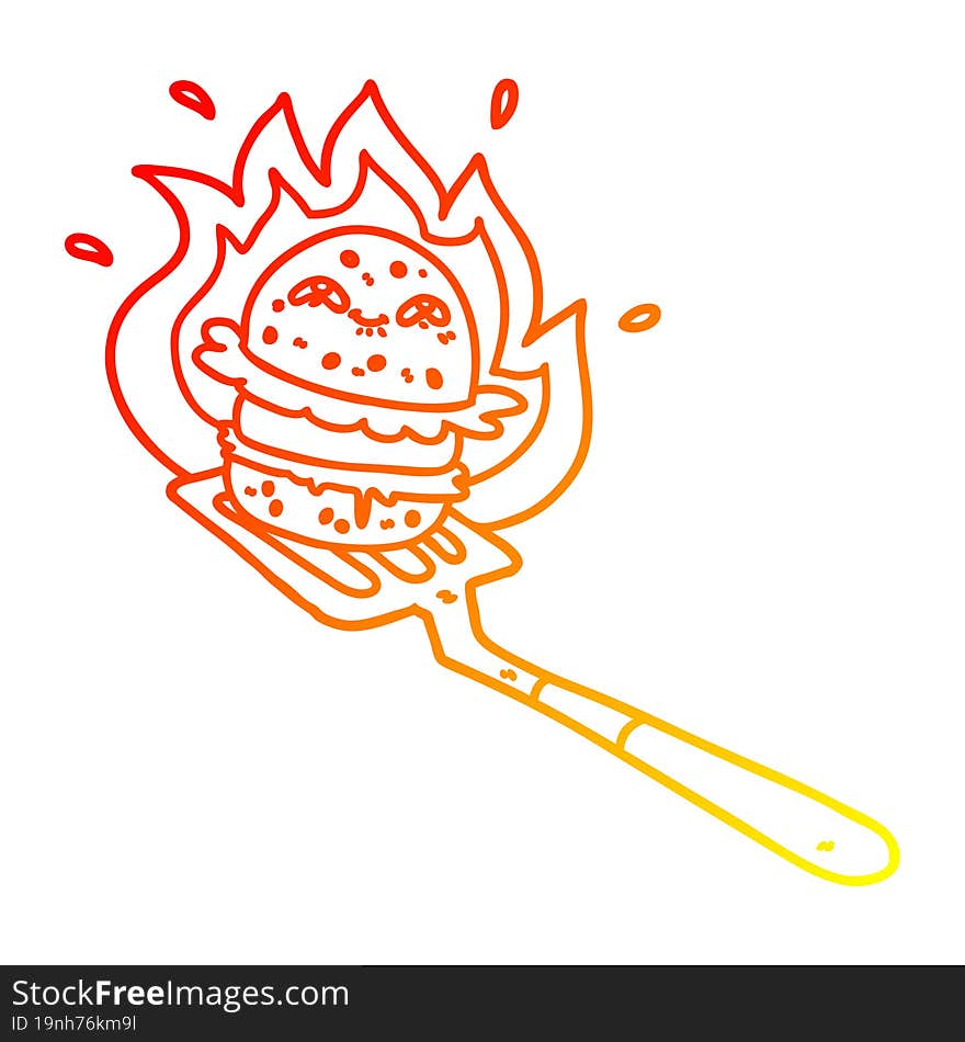 warm gradient line drawing cartoon burger cooking