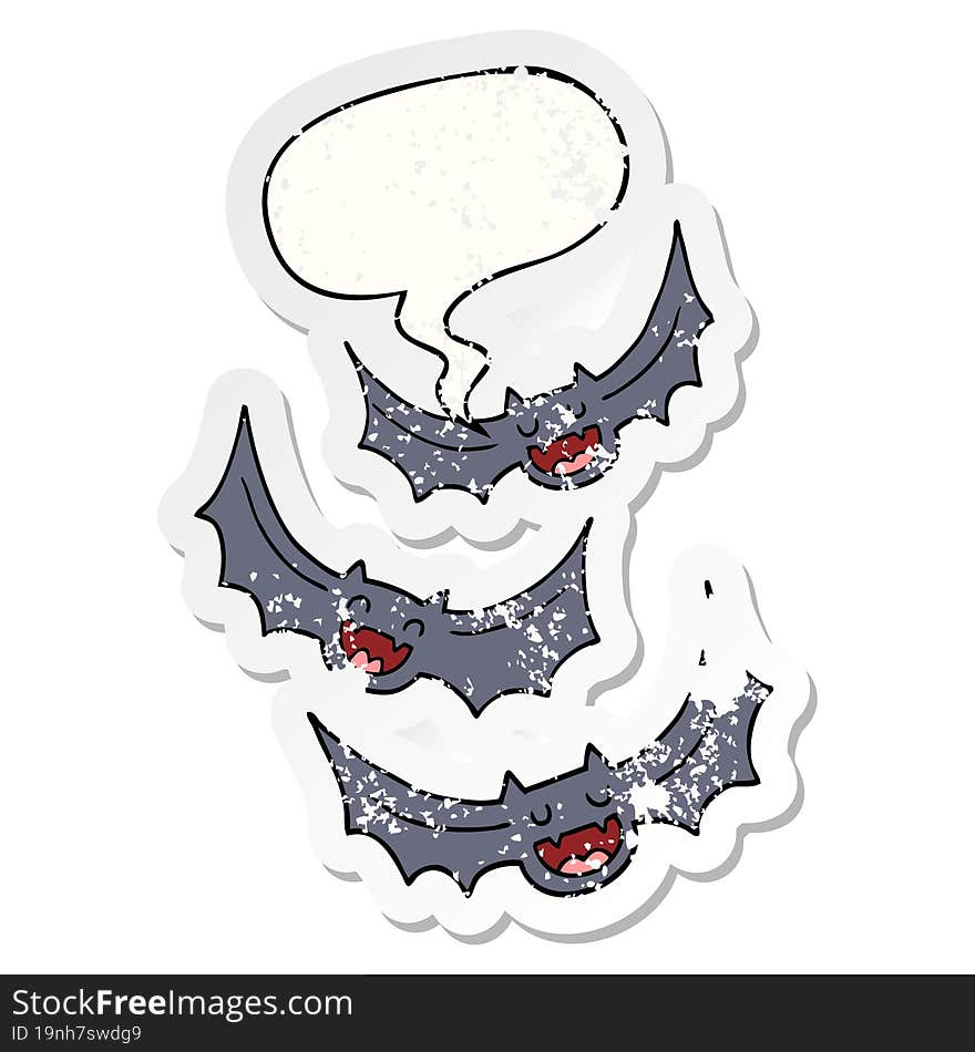 cartoon vampire bats with speech bubble distressed distressed old sticker. cartoon vampire bats with speech bubble distressed distressed old sticker